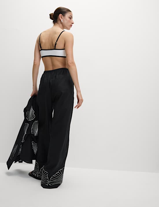 Linen Rich Drawstring Wide Leg Trousers