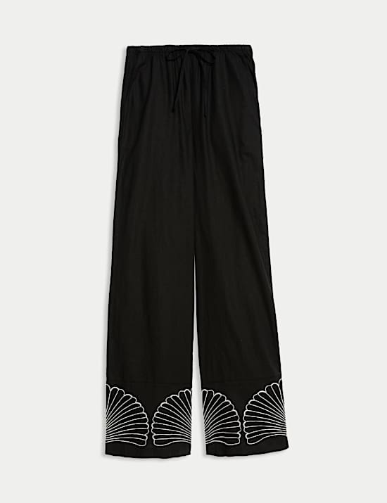 Linen Rich Drawstring Wide Leg Trousers