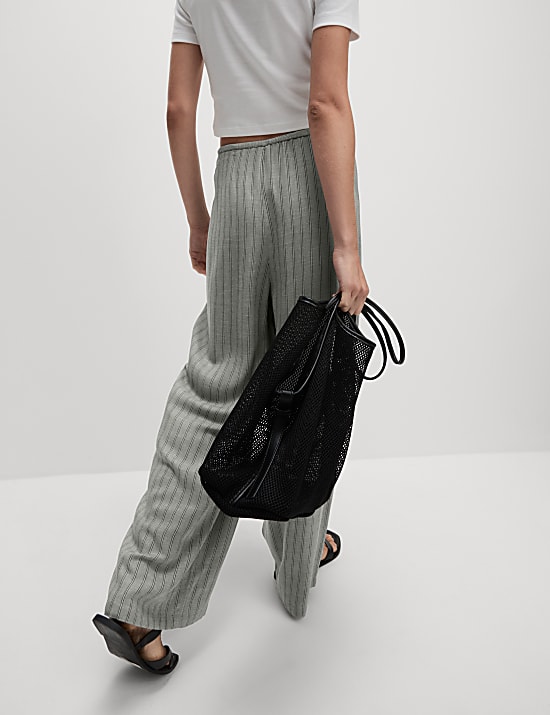 Striped Drawstring Wide Leg Trousers