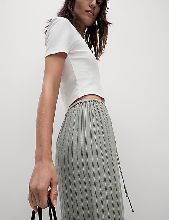 Striped Drawstring Wide Leg Trousers