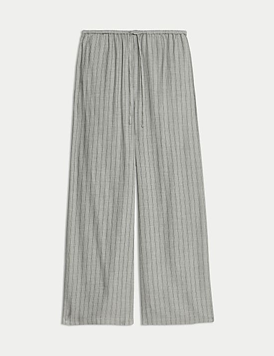 Striped Drawstring Wide Leg Trousers