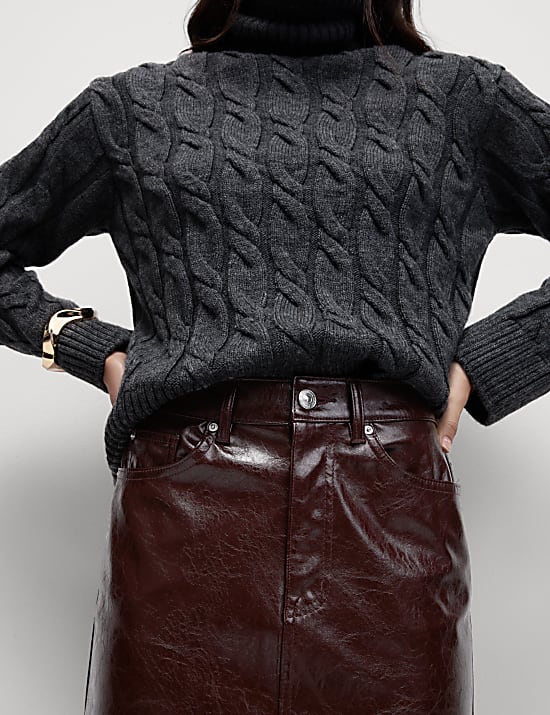 Vinyl Knee Length A-Line Skirt