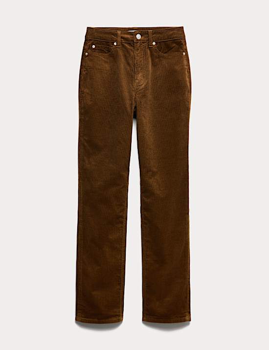 Pantalon coupe droite en coton côtelé avec modal