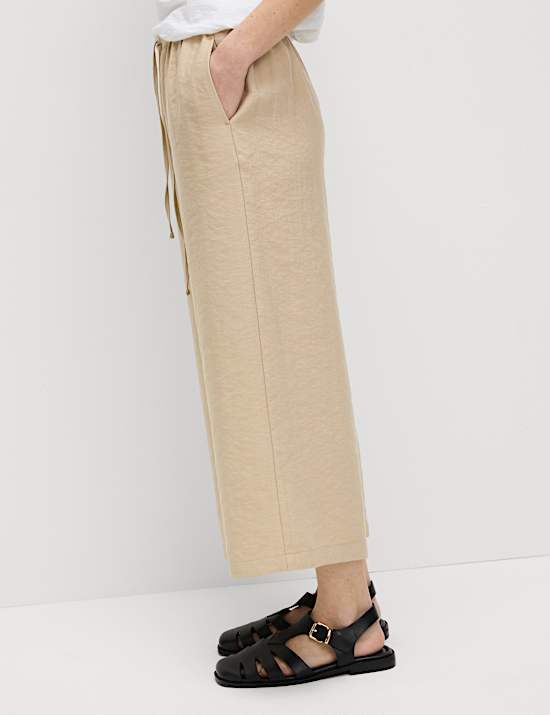Lyocell Rich Wide Leg Cropped Trousers