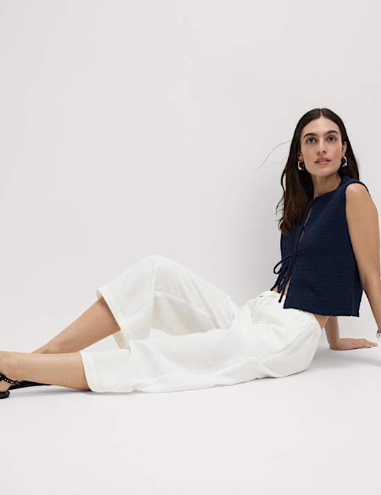 Lyocell Rich Wide Leg Cropped Trousers