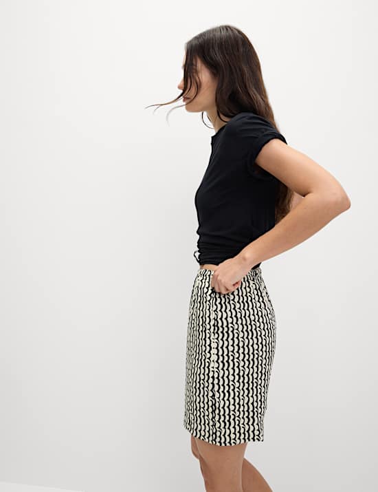 Printed Pure Twill High Waisted Shorts