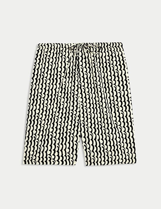 Printed Pure Twill High Waisted Shorts