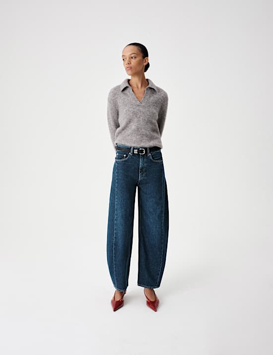Mid Rise Barrel Leg Jeans