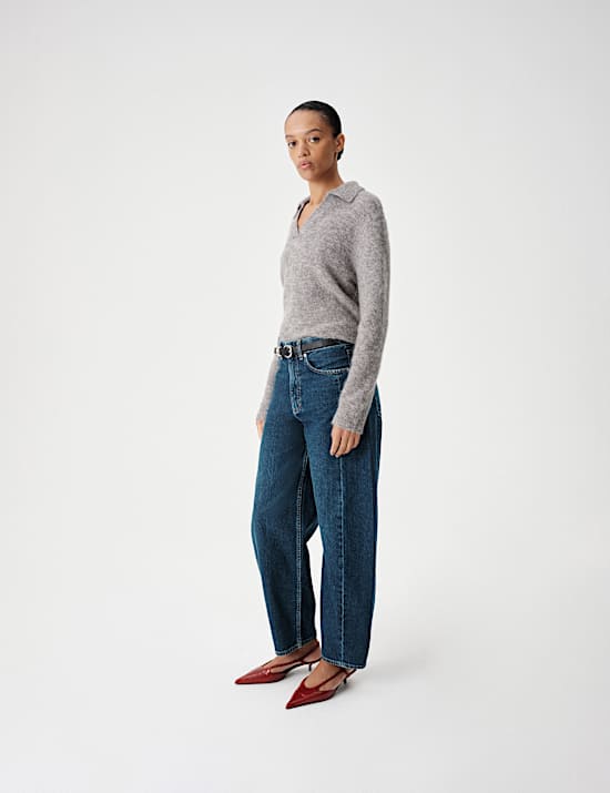 Mid Rise Barrel Leg Jeans