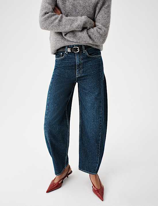 Mid Rise Barrel Leg Jeans