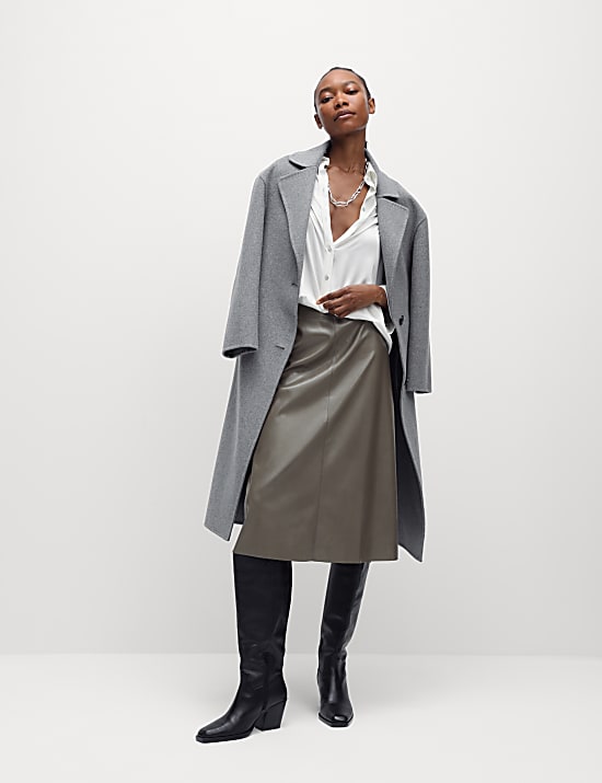 Leather Look Midi A-Line Skirt