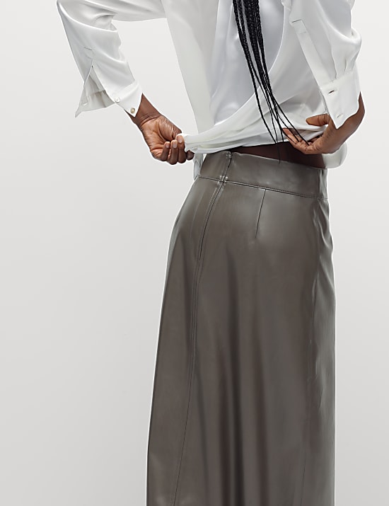 Leather Look Midi A-Line Skirt
