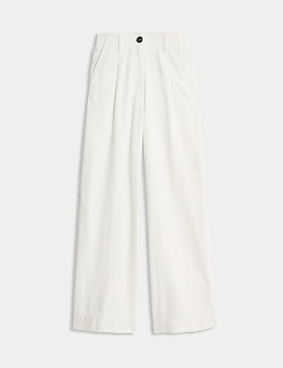 Cotton Rich Slouchy Wide Leg Trousers