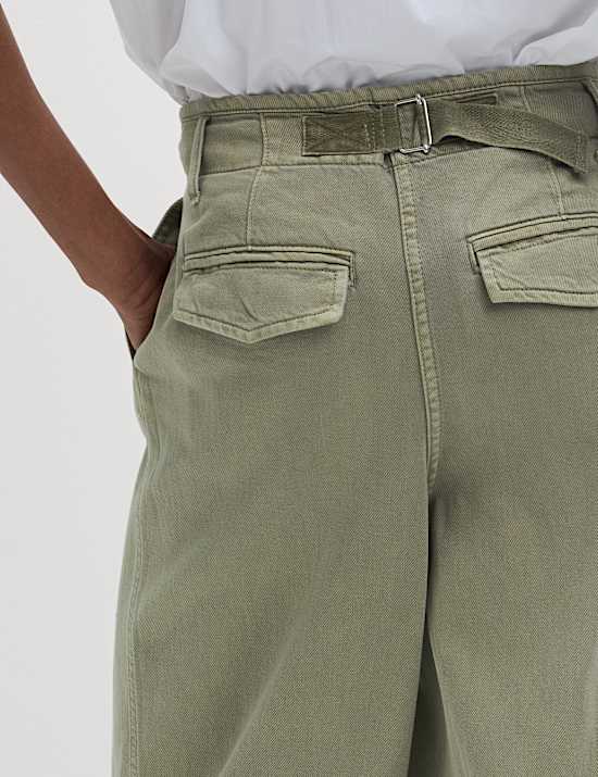 Cotton Rich Slouchy Wide Leg Trousers