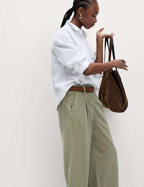 Cotton Rich Slouchy Wide Leg Trousers
