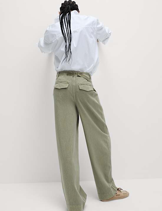 Cotton Rich Slouchy Wide Leg Trousers