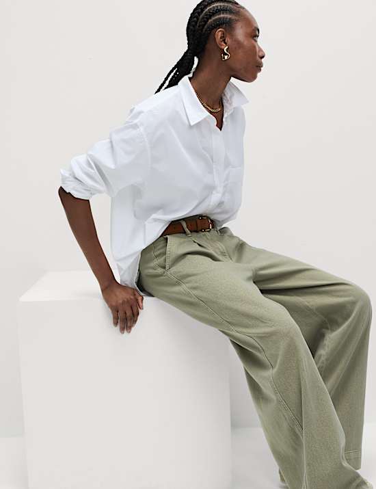 Cotton Rich Slouchy Wide Leg Trousers