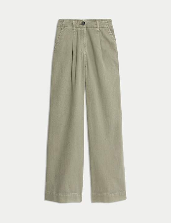 Cotton Rich Slouchy Wide Leg Trousers