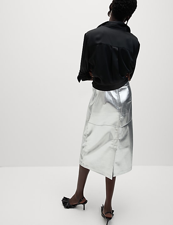 Μίντι φούστα σε μεταλλική γραμμή Α με δερμάτινη όψη