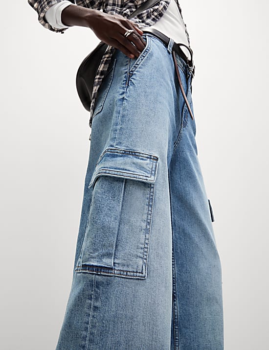 High Waisted Wide Leg Cargo Jeans