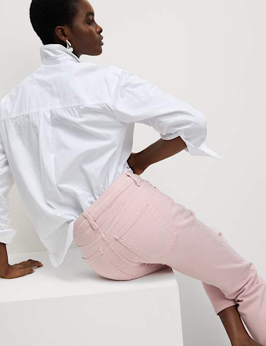 High Waisted Cropped Slim Fit Jeans