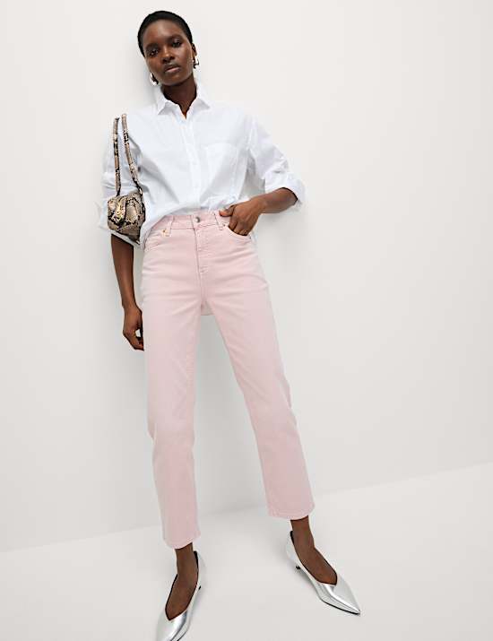 High Waisted Cropped Slim Fit Jeans