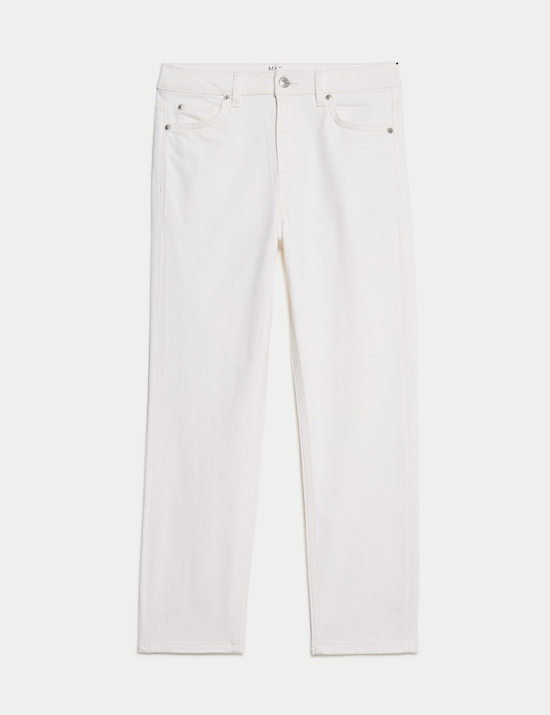 Jean raccourci coupe cintr&eacute;e taille haute