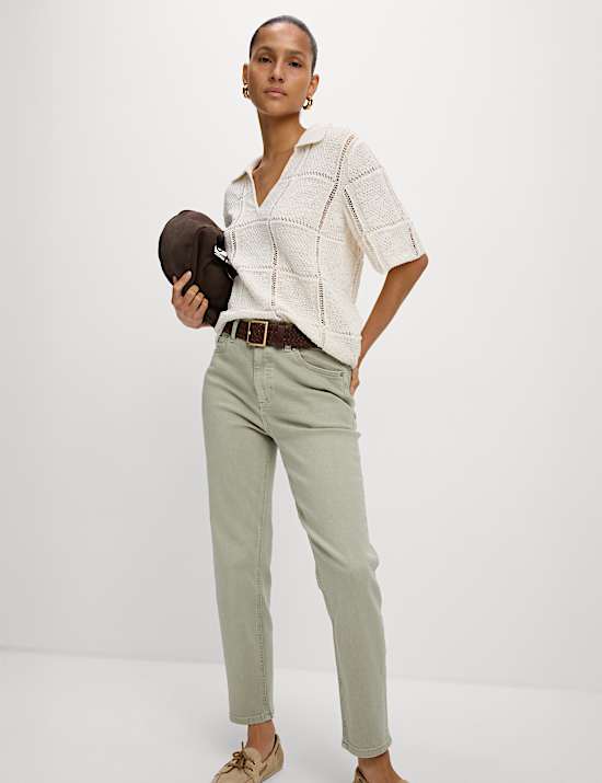 High Waisted Cropped Slim Fit Jeans