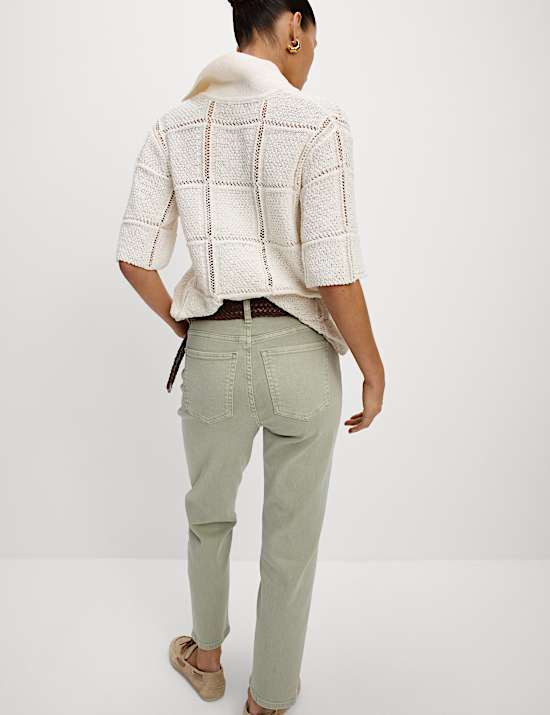 High Waisted Cropped Slim Fit Jeans
