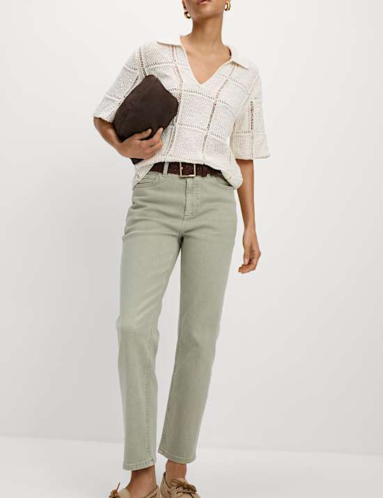 High Waisted Cropped Slim Fit Jeans