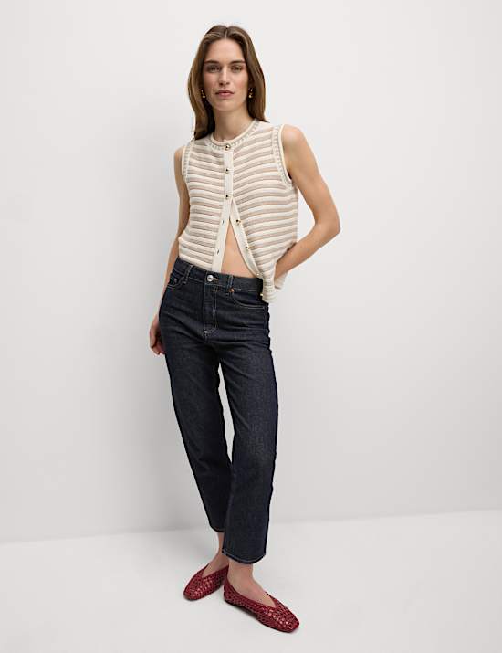 High Waisted Cropped Slim Fit Jeans
