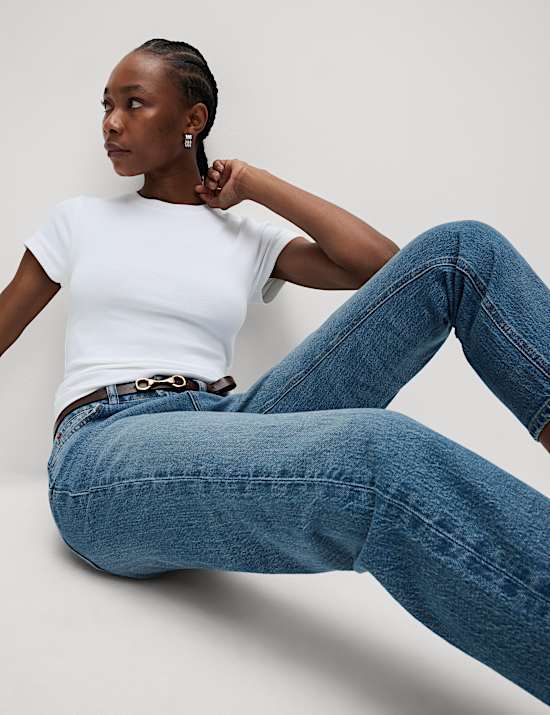 High Waisted Cropped Slim Fit Jeans