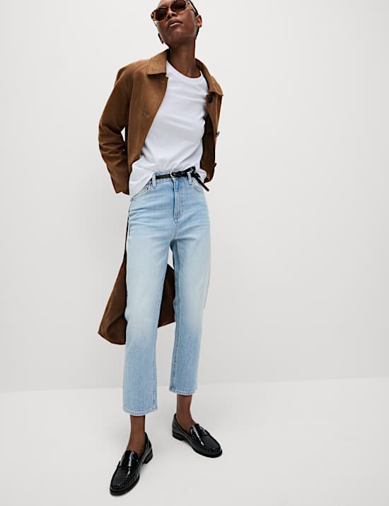 High Waisted Cropped Slim Fit Jeans