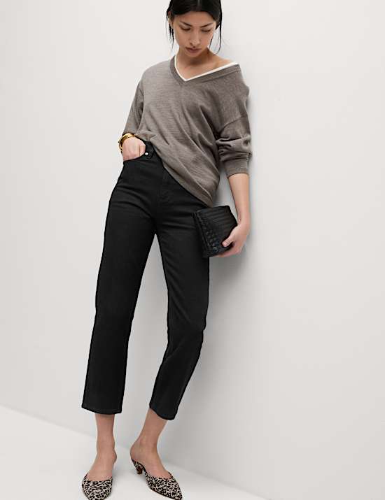 High Waisted Cropped Slim Fit Jeans