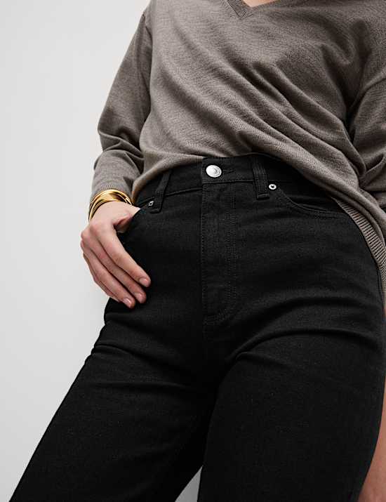 High Waisted Cropped Slim Fit Jeans