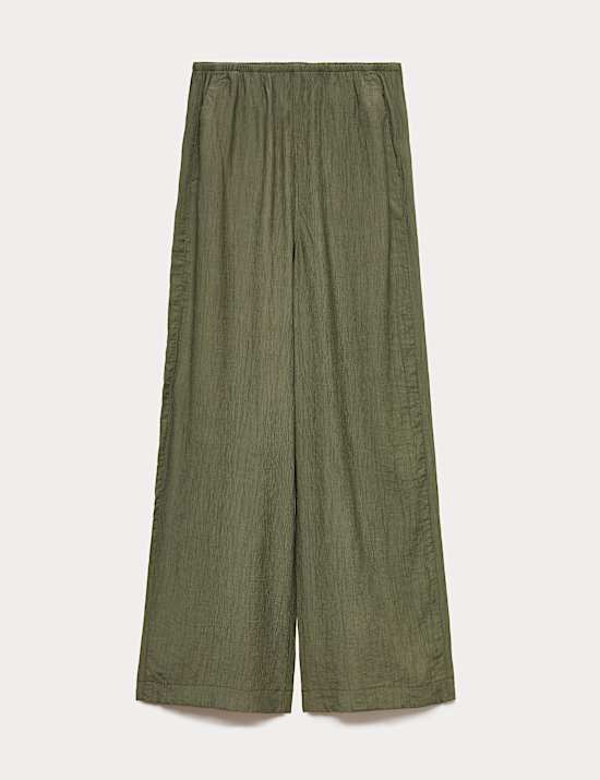 Crinkle Elasticated Waist Wide Leg Trousers