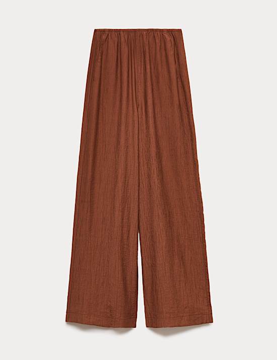 Crinkle Elasticated Waist Wide Leg Trousers