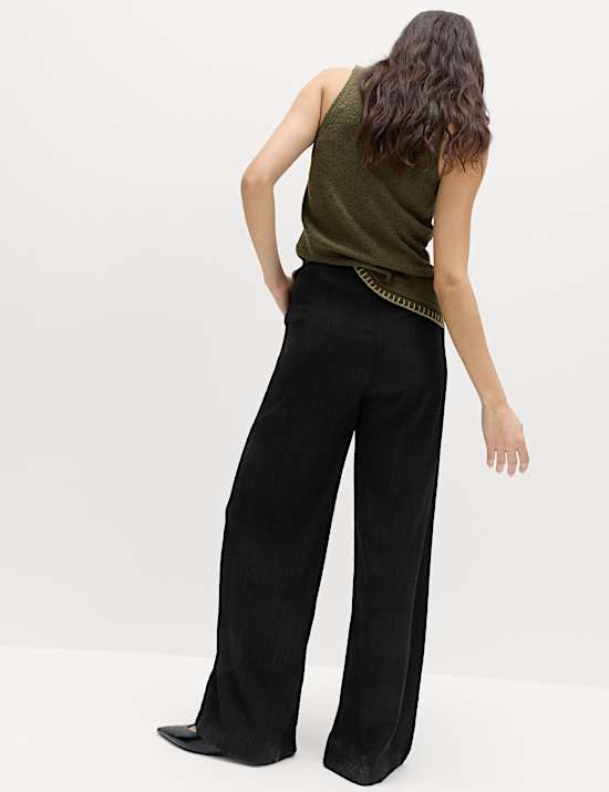 Pantalon large froiss&eacute; avec taille &eacute;lastique