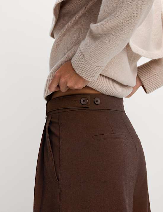Pleated Wide Leg Trousers with Wool
