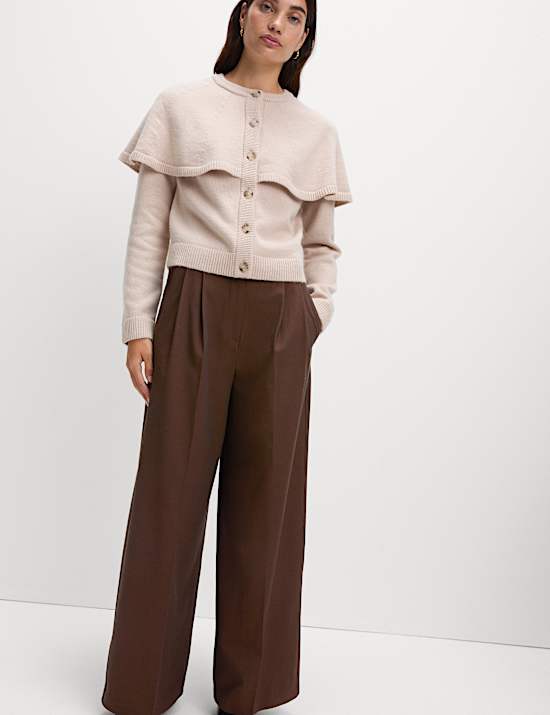 Pleated Wide Leg Trousers with Wool
