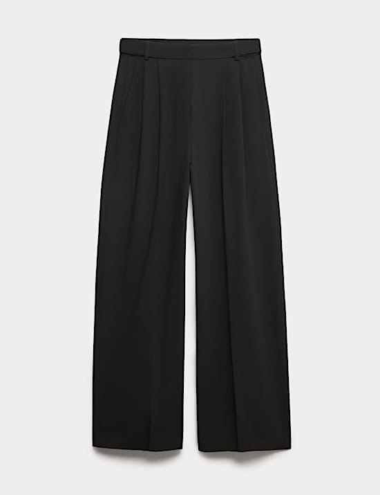 Pleated Wide Leg Trousers with Wool