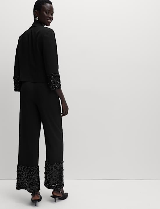 Sequin Paneled Straight Ankle Grazer Trousers