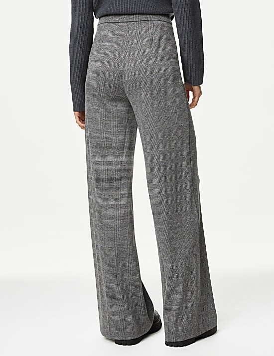 Jersey Checked Wide Leg Trousers