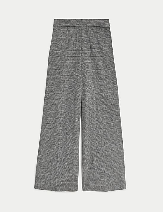 Jersey Checked Wide Leg Trousers
