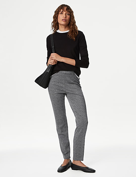 Jersey Checked Slim Fit Trousers