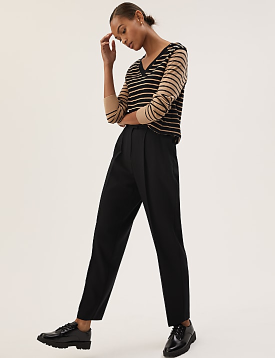 Woven Pleated Ankle Grazer Trousers
