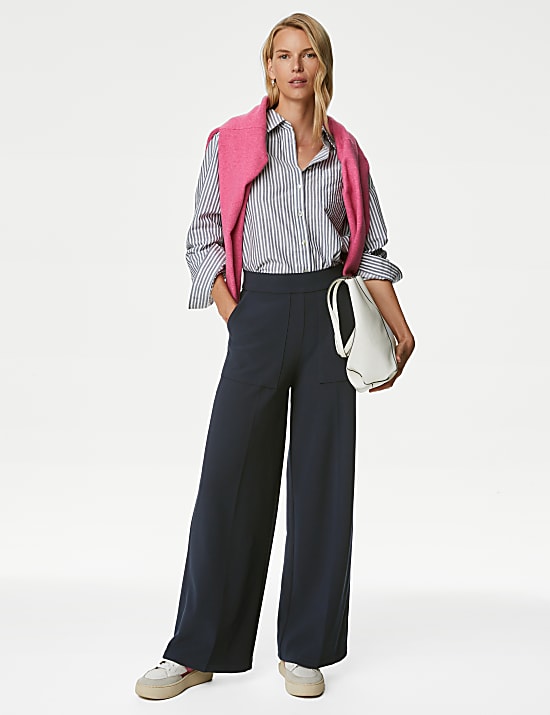 Jersey Crepe Wide Leg Trousers DARK BURGUNDY Trousers M S GR