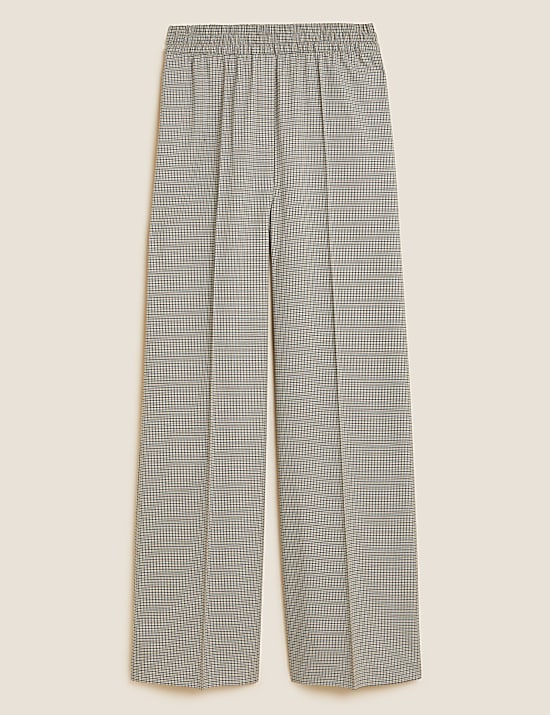Woven Checked Wide Leg Trousers