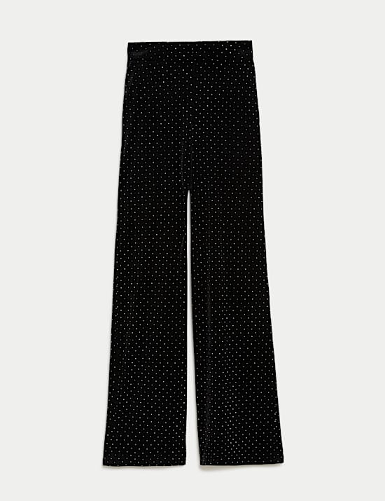 Velvet Diamante Pull On Wide Leg Trousers
