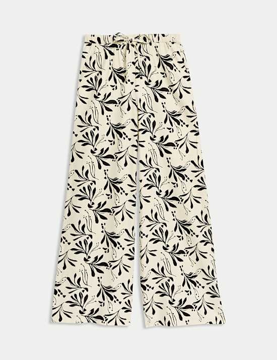 Linen Rich Printed Wide Leg Trousers